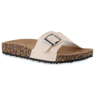 Produktbild von Mytrendshoe Damen Sandalen Pantoletten Sommer Hausschuhe Flats 830090, Farbe: Beige, Größe: 38