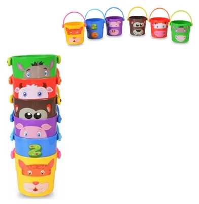 Produktbild von Moni Sandspielzeug Spielzeugeimer-Set K999-219B Wasser, Sand, 6 bunte Eimer rot