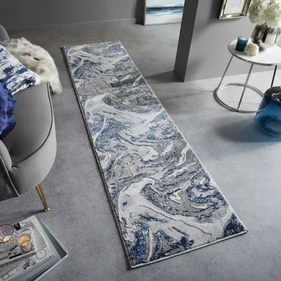 Luxuriöser Wohnzimmer Teppich mit metallischer Marmorierung_Blau-Grau_Läufer_#sku_BARK503119371435-BARK503119371436#