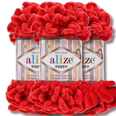 Produktbild von Alize 3x 100g Puffy Wolle, Uni, Häkeln, Stricken (Red - 56)