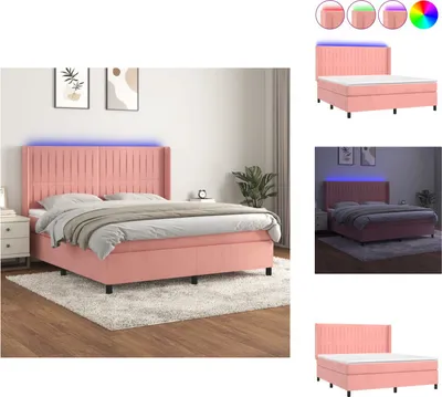 Produktbild von vidaXL Boxspringbett mit Matratze & LED Rosa 180x200 cm Samt -  Betten & Bettgestelle