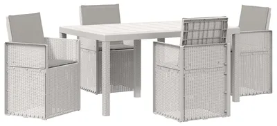 Image de vidaXL Ensemble de table et chaises d'extérieur, 5 pièces, blanc et gris clair, en polypropylène