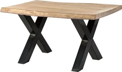 Image de MASSIVMOEBEL24 | Table à manger 140x90 en bois de manguier laqué beige pieds en X anthracite brillant FREEFORM 5