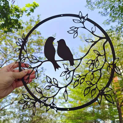 Produktbild von Metall Wanddekoration Vögel, Eisen Wandskulpturen, 30 x 30 cm, für Wohnzimmer und Schlafzimmer