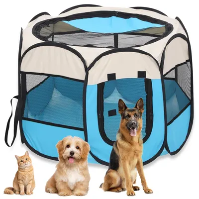 Imagen del producto de Jaula plegable para perros y gatos, fabricada con tejido Oxford impermeable, portátil, ideal para jardín y camping