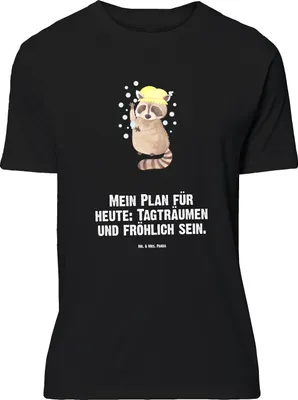 Produktbild von Mr. & Mrs. Panda Größe M T-Shirt Waschbär - Schwarz - Geschenk, mit Spruch, Tshirt, Fröhlich, Shirt, Seifenblasen, Tagträumen, Waschen, Lustige Sprüche, Plan, Herren