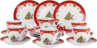 Productafbeelding van 18-delig koffieservies rood/wit met Weihnachtszauber decoratie