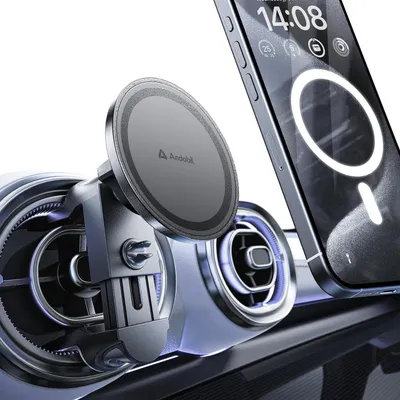 Productafbeelding van Autohouder voor MagSafe, rond, met 20 N56 magneten, autohouder voor iPhone en Samsung, in lichtzwart