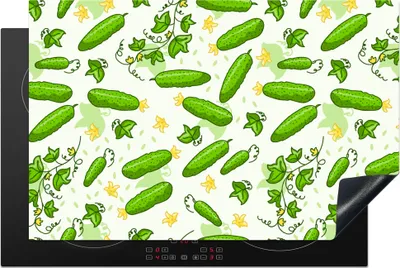 Produktbild von KitchenYeah© Herdabdeckplatte Gurke - Gemüse - Muster , 80x52cm, Küche Deko, Glaskeramikkochfeld Herdabdeckung, Abdeckplatte fùr Kochfeld