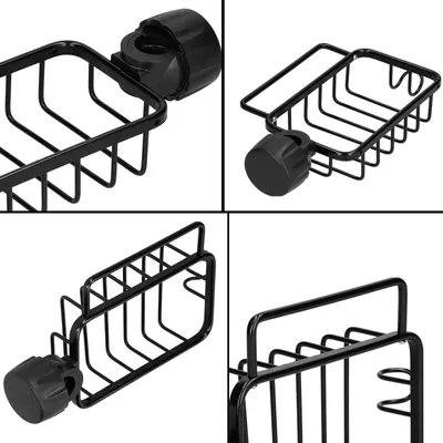 Produktbild von Schwammhalter (zum Einhängen an den Wasserhahn) — Spülen-Organizer, Spültuchhalter, Bürstenhalter — Schwarz — 2er-Set