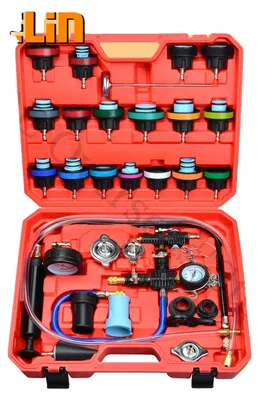 Produktbild von Kühlerdruckprüfer, 28-teiliges Set, Druckprüfbereich 0-35 psi, langlebiges Kunststoff und Gummi, kompatibel mit mehreren Fahrzeugen, einfach zu bedienen