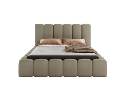 Produktbild von LUXKOR24 Polsterbett VELORA 180x200cm mit Bettkasten & Metallgestell - Bouclé Stoff HELLBRAUN GERRA