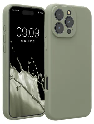 Produktbild von kwmobile Handyhülle für Apple iPhone 16 Pro Max Hülle - gummierte Handy Silikon Case für iPhone 16 Pro Max - Schutzhülle Cover - Graugrün