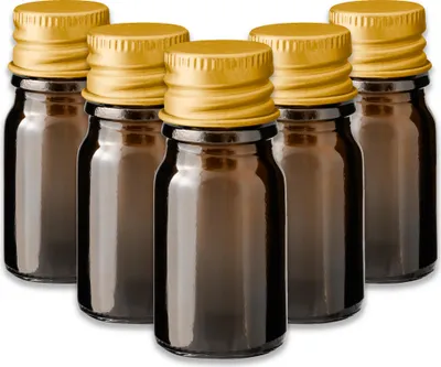 Produktbild von 5x Braunglasflasche 5 ml mit goldenem Aluminium Schraubverschluss leer