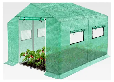 Produktbild von Gartengewächshaus Tomatenhaus Foliengewächshaus Folientunnel Treibhaus Folienzelt Frühbeet Gemüse Pflanzenhaus mit Fenster 3x2x2m 6m²