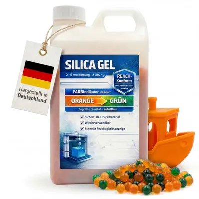 Produktbild von Silica Gel Kugeln 907g Kanister regenerierbar für 3D-Drucker - Silikat Trockenmittel mit Farbindikator Orange-Grün - Korngröße 2-5mm, KI-generiertes Bild