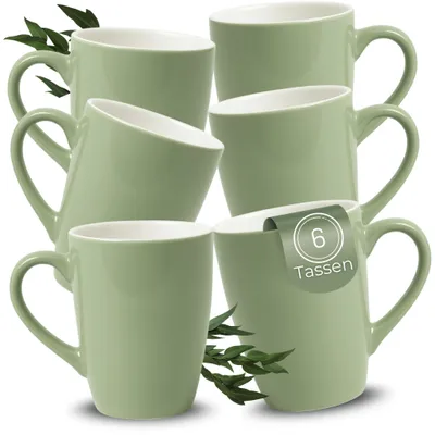 Immagine prodotto di Set di 6 tazze da caffè in Vetroceramica da 340 ml, tazze da tè in verde salvia