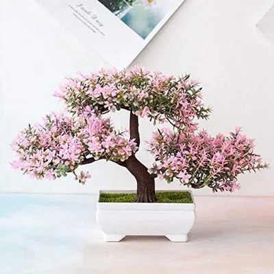 Immagine prodotto di Bonsai artificiale in plastica rosa per l'ufficio o il davanzale della finestra