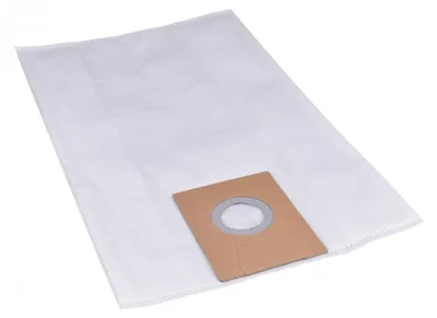 A white vacuum cleaner bag with a brown cardboard insert for the opening.