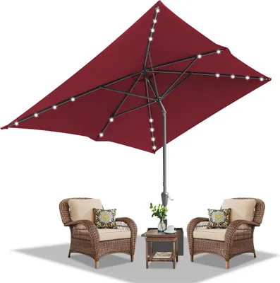 Image de Izrielar 200 x 300 m Parasol UV50+ Protection solaire Parasol de jardin Parasol de plage LED solaire, pliable, toile avec revêtement PA, rouge