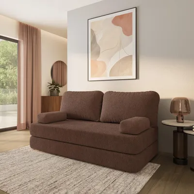 Produktbild von Masseno Schaumstoffsofa NIKSI mit Schlaffunktion, Schlafsofa, Wohnzimmersofa, Couch, Sofa, Bettsofa, Bucle-Stoff – Braun QUELLE 25