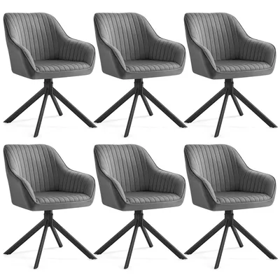 Produktbild von SONGMICS Esszimmerstuhl, 6er Set, drehbar, Samt, Polsterstuhl mit Armlehnen, bis 120 kg belastbar, grau-schwarz