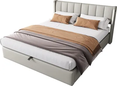 Produktbild von (Grau)Polsterbett 140x200cm Hydraulisches Boxspringbett Verstellbares Kopfteilmit wiederaufladbarer USB-Anschluss LED-Beleuchtung Lattenrost und Stauraum Doppelbett Holzbett Jugendbett Kunstleder