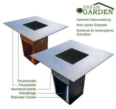 Produktbild von Dreamgarden Grill SQUARE Feuerplattengrill ohne Grillrost Feuerschale rostig