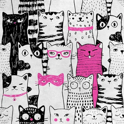 Imagen del producto de Tela de terciopelo real, de poliéster, para coser, con motivos de gatos dibujados a mano