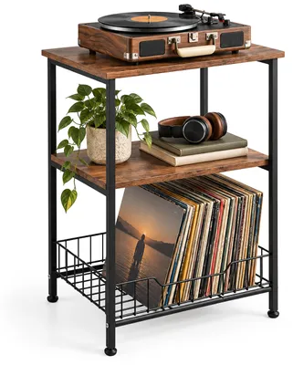Produktbild von Relaxdays Plattenspieler Tisch, 3 Ebenen, Industrial, HxBxT: 64,5x40x30 cm, Schallplattenspieler Regal, braun/schwarz, KI-generiertes Bild