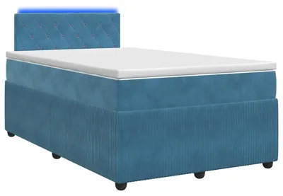 Image de vidaXL Lit à lattes avec matelas et tête de lit, bleu, 120 x 200 cm, revêtement en velours