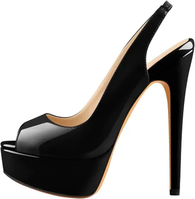 Productafbeelding van Dames plateau-sandaletten met peeptoe en slingback-bandje in zwarte lak, maat 39 EU