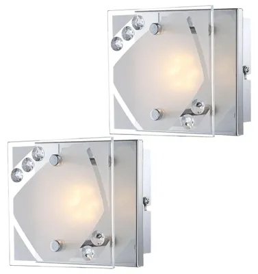 Produktbild von 2er Set LED Wandleuchte, Glas satiniert, Kristalle, H 9 cm