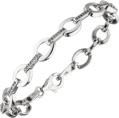 Produktbild von 8mm Armband aus 925 Silber mit 70 weißen Zirkonia 19cm Armkette Armschmuck Damen