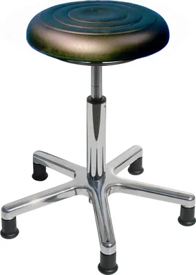 Produktbild von Drehhocker Atlanta | Sitzhöhe 48-66cm | Ø 53cm | Tragfähigkeit 110kg | Polyurethane-Soft Sitz | Aluminium-Fußkreuz mit Gleiter | Ringauslösung | Schwarz