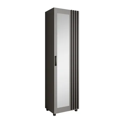 Produktbild von Garderobenschrank LIVIA Graphit – Flur-Hochschrank mit Spiegel, schwarzen Lamellen, Universell links/rechts montierbar