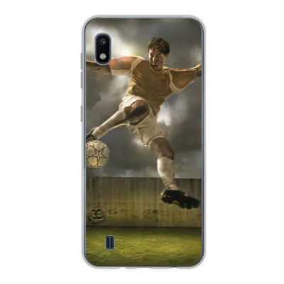 Produktbild von MuchoWow® Handyhülle Schutzhülle Hülle für Samsung Galaxy A10 Eine Illustration eines Fußballspielers, der den Ball schießt - Jungen - Kinder Silikon Softcase Handy Hülle - Schutzhülle
