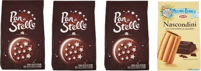 Produktbild von 3x Mulino Bianco Kekse Pan di stelle 350g Italien biscuits cookies kuchen brioche + Mulino Bianco kekse Nascondini mit Schokolade 350g biscuits schoko kuchen