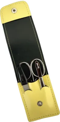 Produktbild von Solingen* Maniküre Set im Lederetui – Germany – Nagelschere, Saphirnagelfeile (grob/fein), Pinzette zur Nagelhautpflege – Echtes Leder Gelb