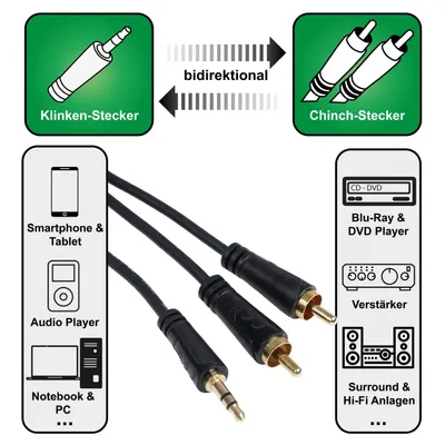 Immagine prodotto di Cavo adattatore audio da 3 m con jack da 3,5 mm a 2 spine RCA