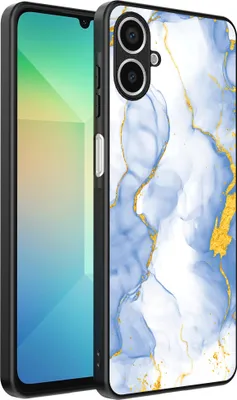 Produktbild von Smartphonica Handytasche passend für Samsung Galaxy A06 mit Hellblau Gold Marmor Print - TPU Backcover Case Hellblau Gold Marmor Design