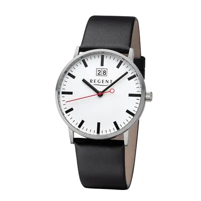 Produktbild von Regent Herren Uhr Lederarmband Leder Armbanduhr Analog schwarz URF1266