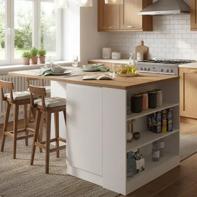 Image de Abern - Îlot de cuisine, 160x90x90h cm Blanc Brillant, Modulable  Italy