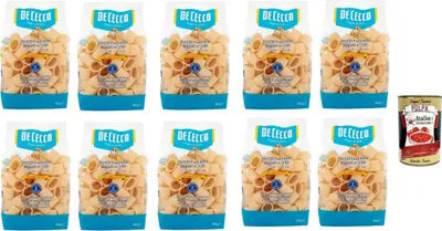 Produktbild von De Cecco Le Specialità Mezzi Paccheri Rigati N°230, 100% Italienisch Pasta Nudeln 10x 500g + Italian Gourmet Polpa 400g