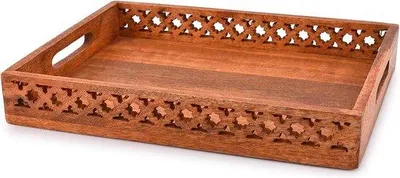 Obrázok produktu pre Ručne vyrobený drevený servírovací tanier, hnedá farba, dekoratívny tanier (35,56 cm x 27,94 cm x 5,08 cm)