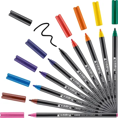 Produktbild von Edding 1300 colourpen, Schwarz, Blau, Braun, Grün, Orange, Pink, Violett, Rot, Gelb, Pinselspitze, 2 mm, Mehrfarbig, Rund, Tinte auf Wasserbasis