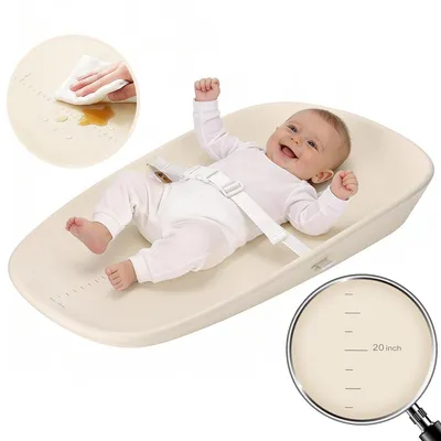 Produktbild von Caveen Baby Wickelauflage EVA Wasserdicht, rutschfest, mit Höhenmesser, weiche Wickelmatte für Babys, pflegeleicht, Beige