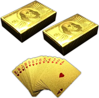 Produktbild von 2x 54 Spielkarten 100$ Gold Design | Pokerkarten Skatkarten | Kartendeck