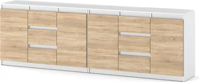Zdjęcie produktu dla Komoda 240Cm Szafka 4 Szuflady Biała Dąb Sonoma Pojemna Nowoczesna Salon