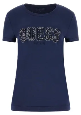 Produktbild von Guess Eco-T-Shirt für Damen, kurzärmelig, mit Logo-Spitze, Geschwärztes Blau, X-